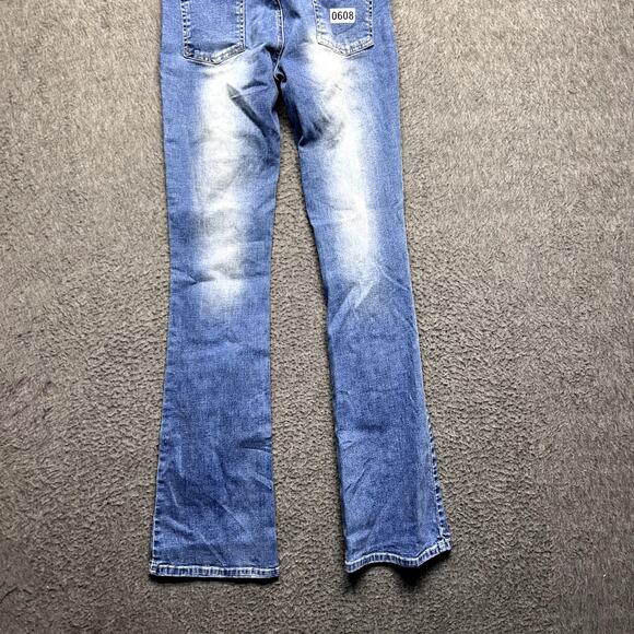 Bongo Jeans Women’s Size 1 Blue Bootcut Stretch Denim Whiskered Distressed - Picture 13 of 16